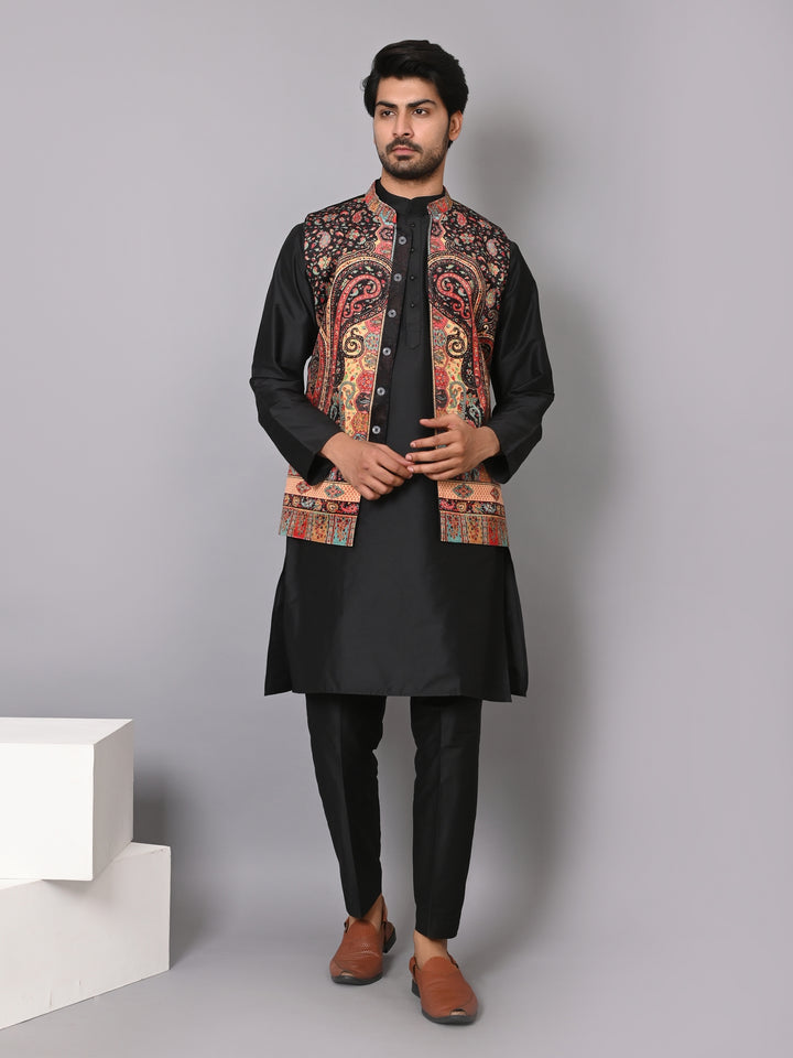 Paisley Black Jacket Kurta Set - JM40409-11