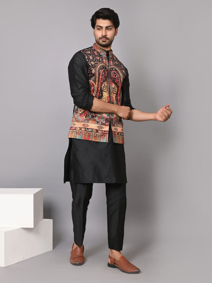 Paisley Black Jacket Kurta Set - JM40409-11