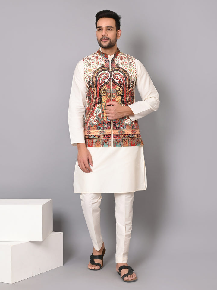 Paisley Off White Jacket Kurta Set - JM40409-10