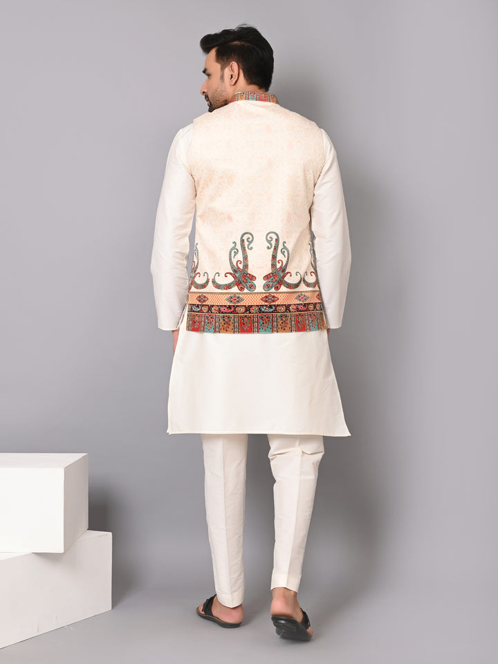 Paisley Off White Jacket Kurta Set - JM40409-10