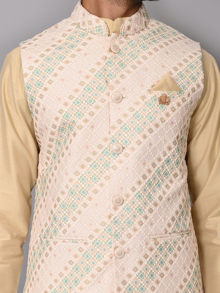 Striped Cream Jacket Kurta Set - JM40509-743A