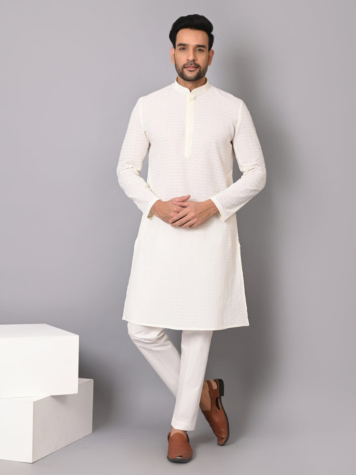 Chikan Cream Kurta Set - KM26317-C205