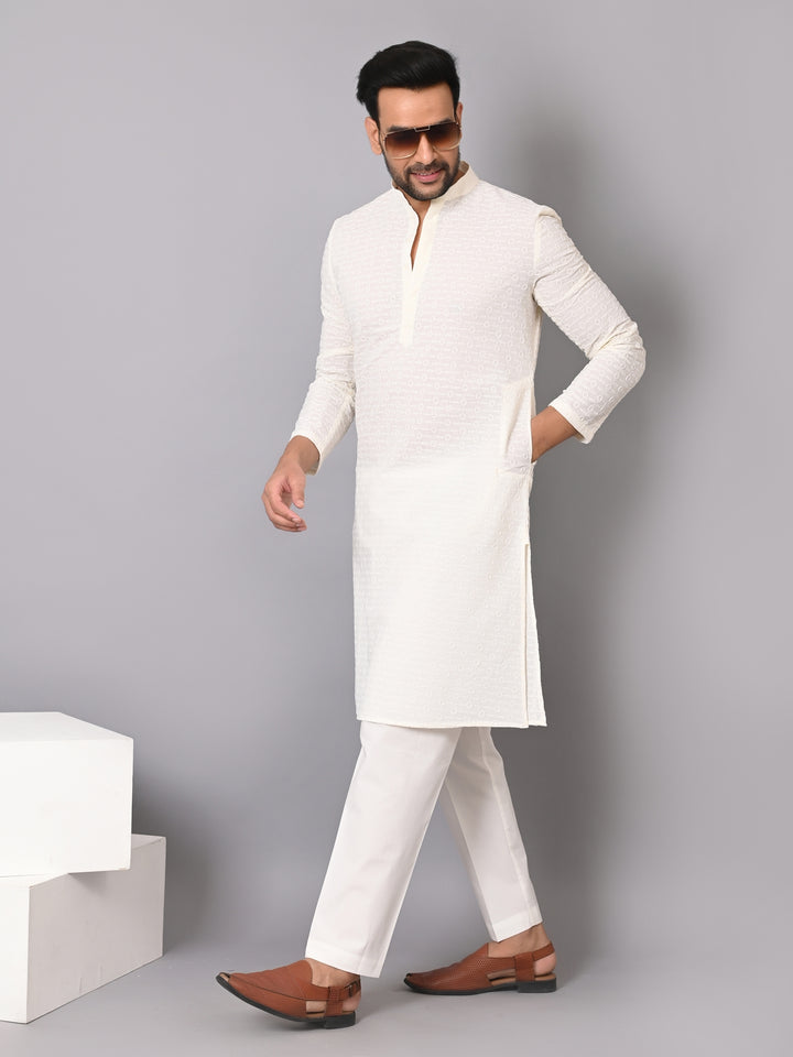 Chikan Cream Kurta Set - KM26317-C205