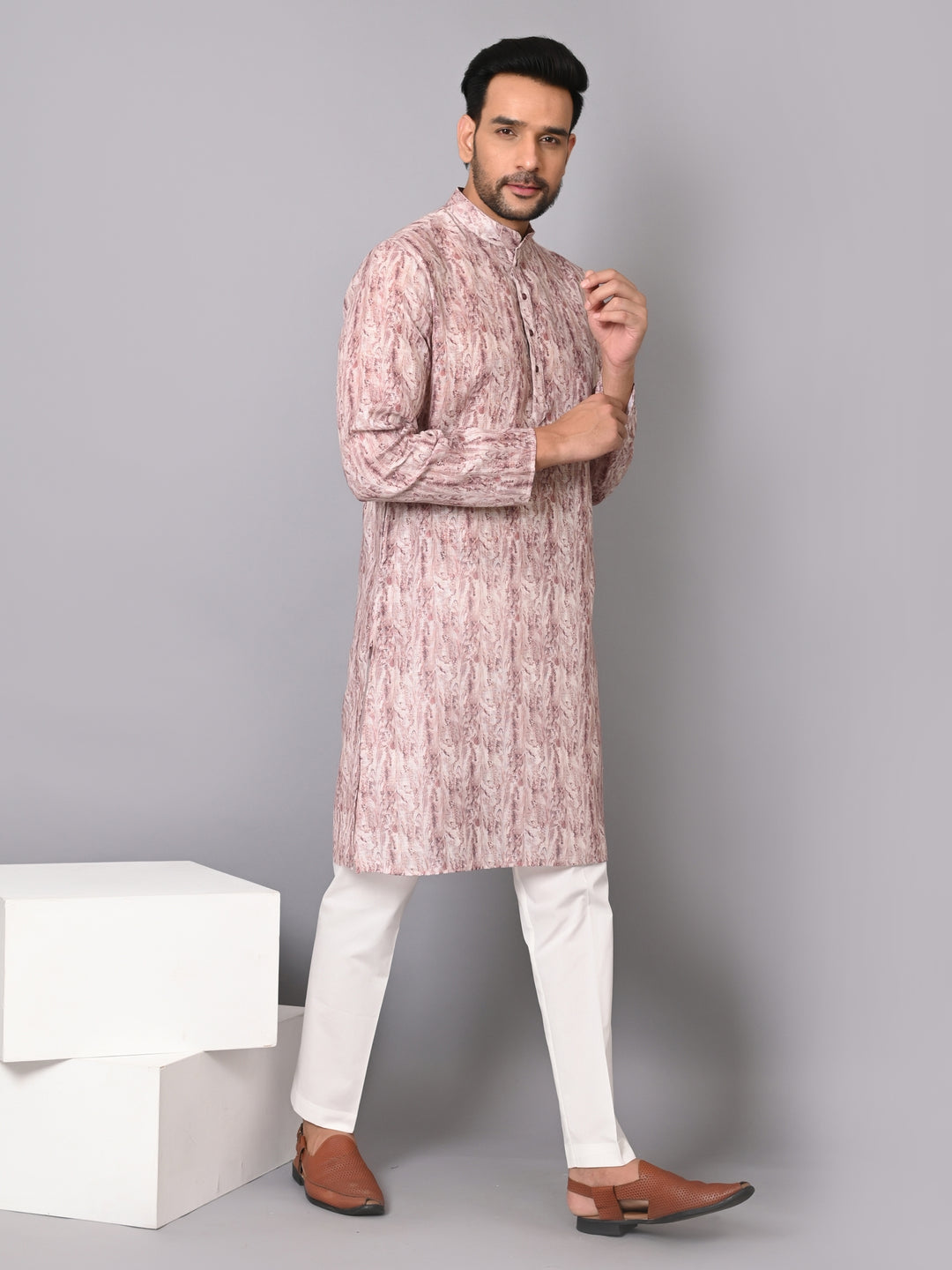 Textured Cream Kurta Set - KM36685-13