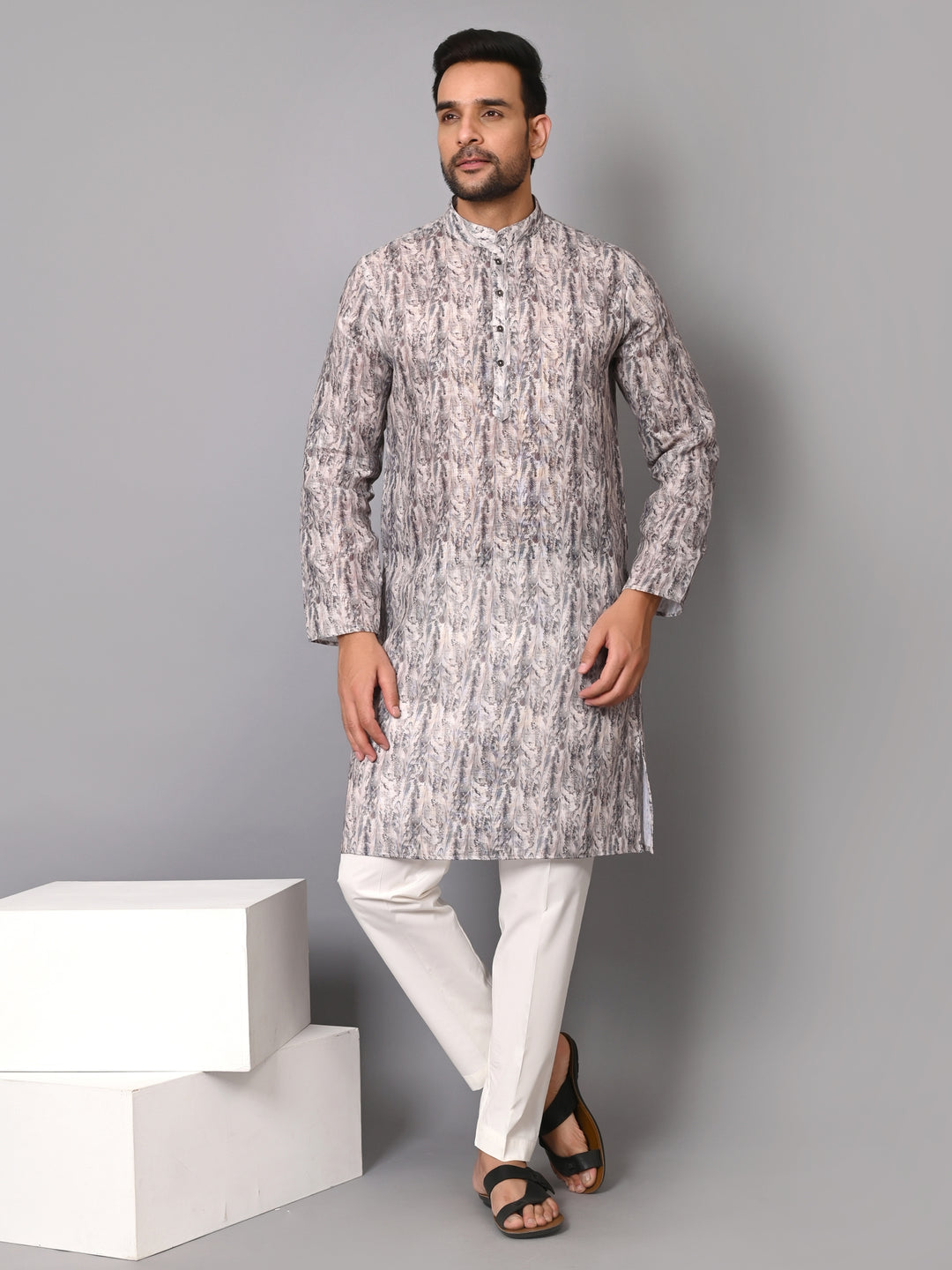 Textured Grey Kurta Set - KM36685-10