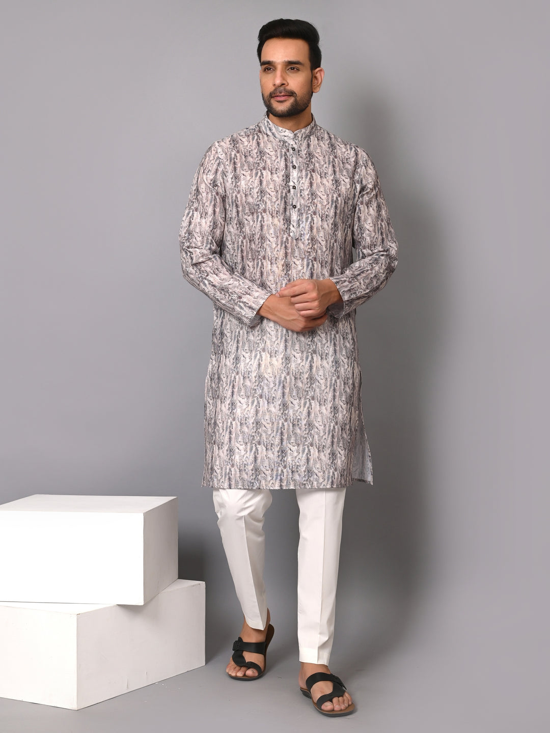 Textured Grey Kurta Set - KM36685-10