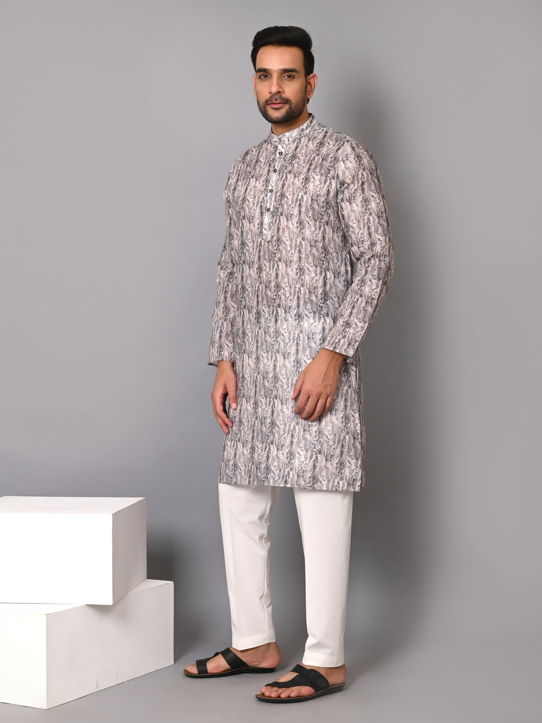 Textured Grey Kurta Set - KM36685-10