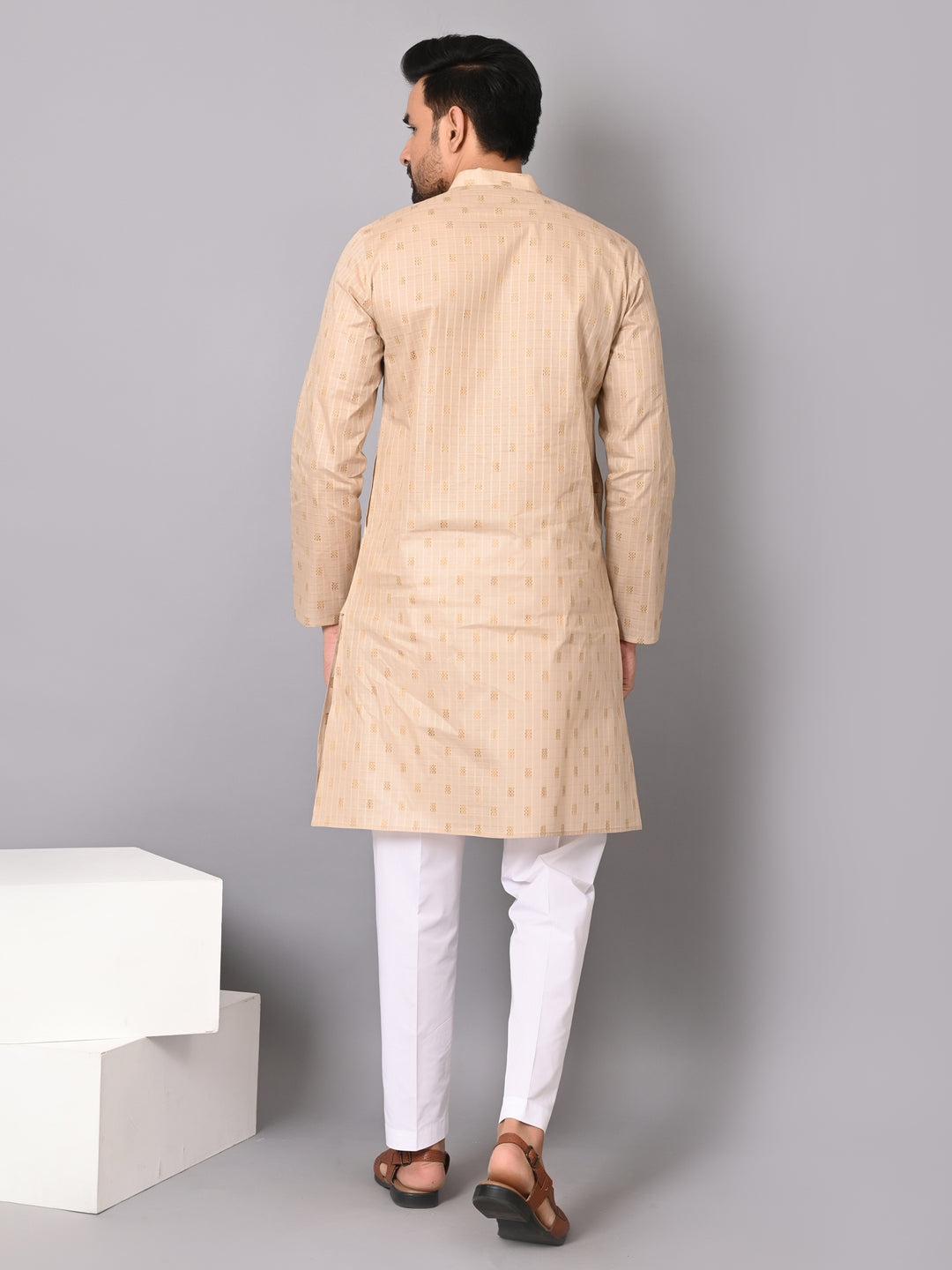 Striped Beige Kurta Set - KM38702-3