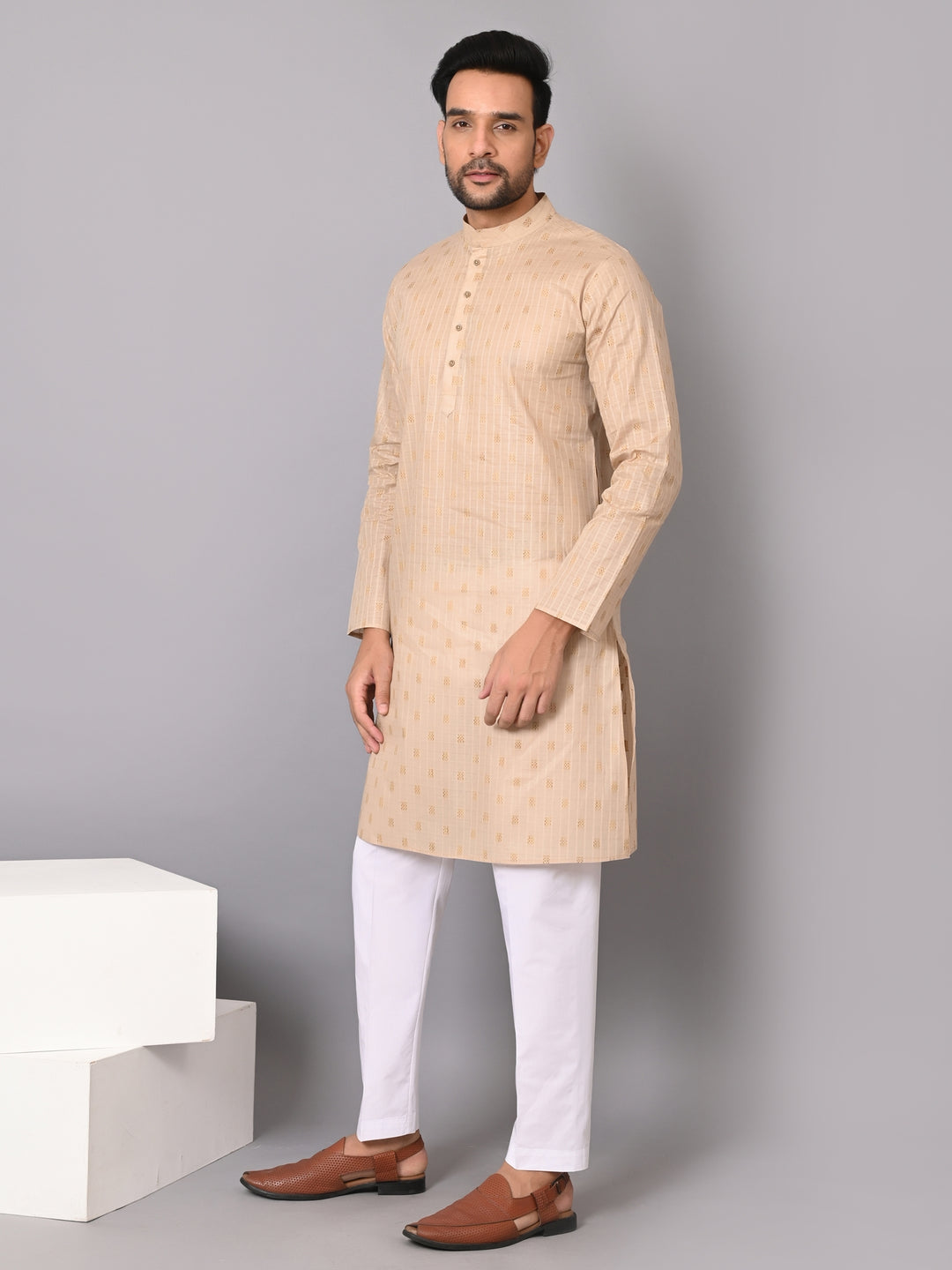 Striped Beige Kurta Set - KM38702-3