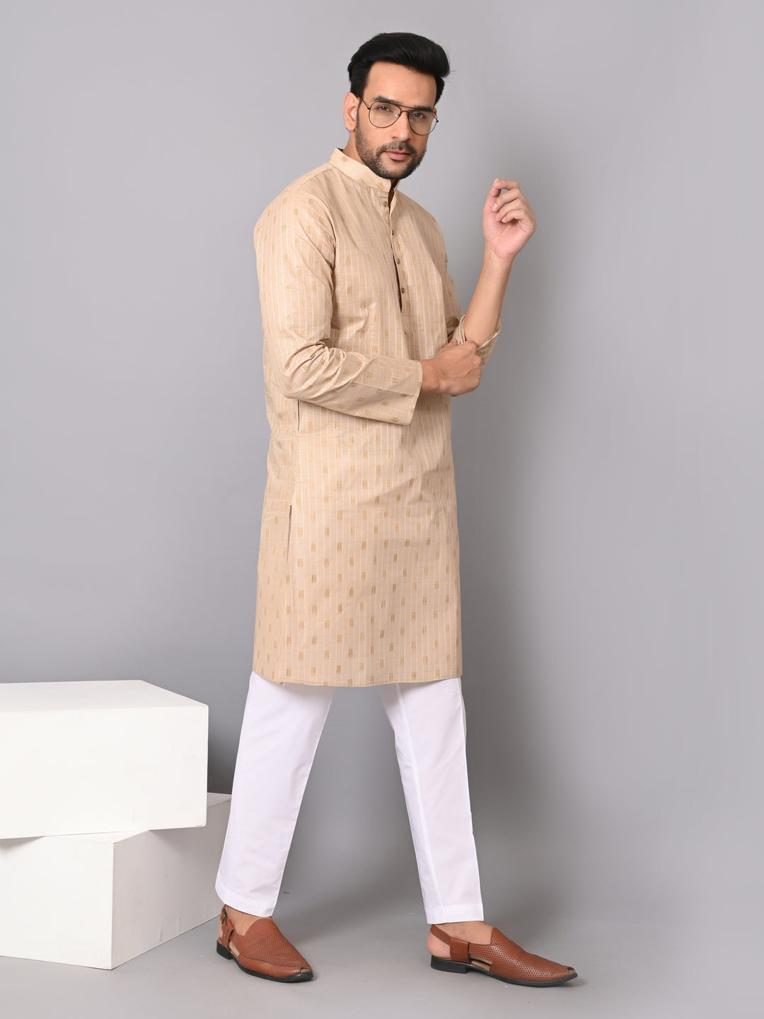 Striped Beige Kurta Set - KM38702-3