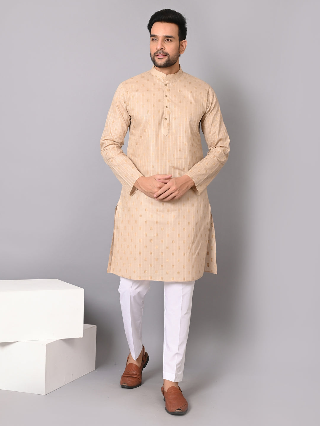 Striped Beige Kurta Set - KM38702-3