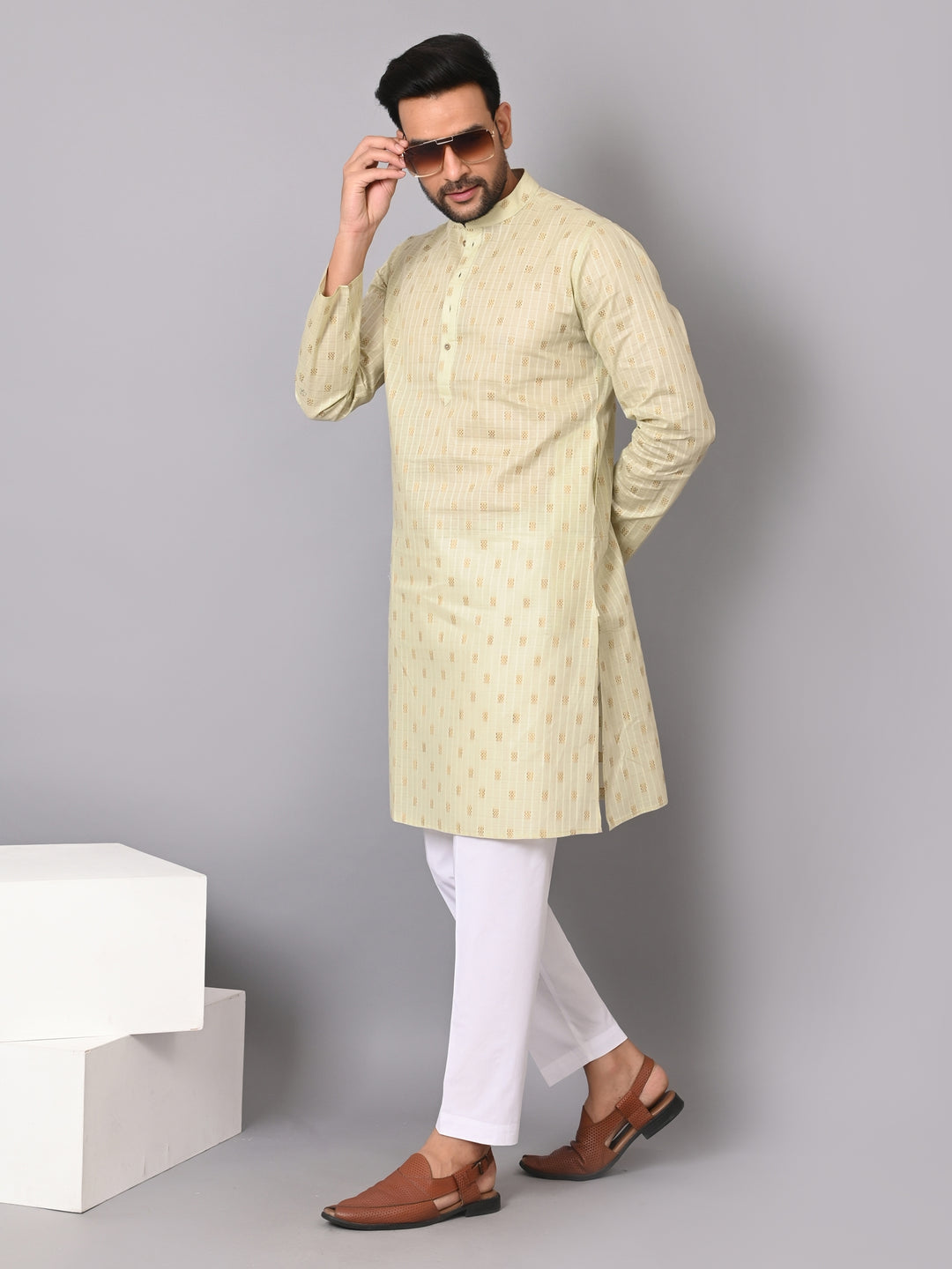 Striped Pista Kurta Set - KM38702-4