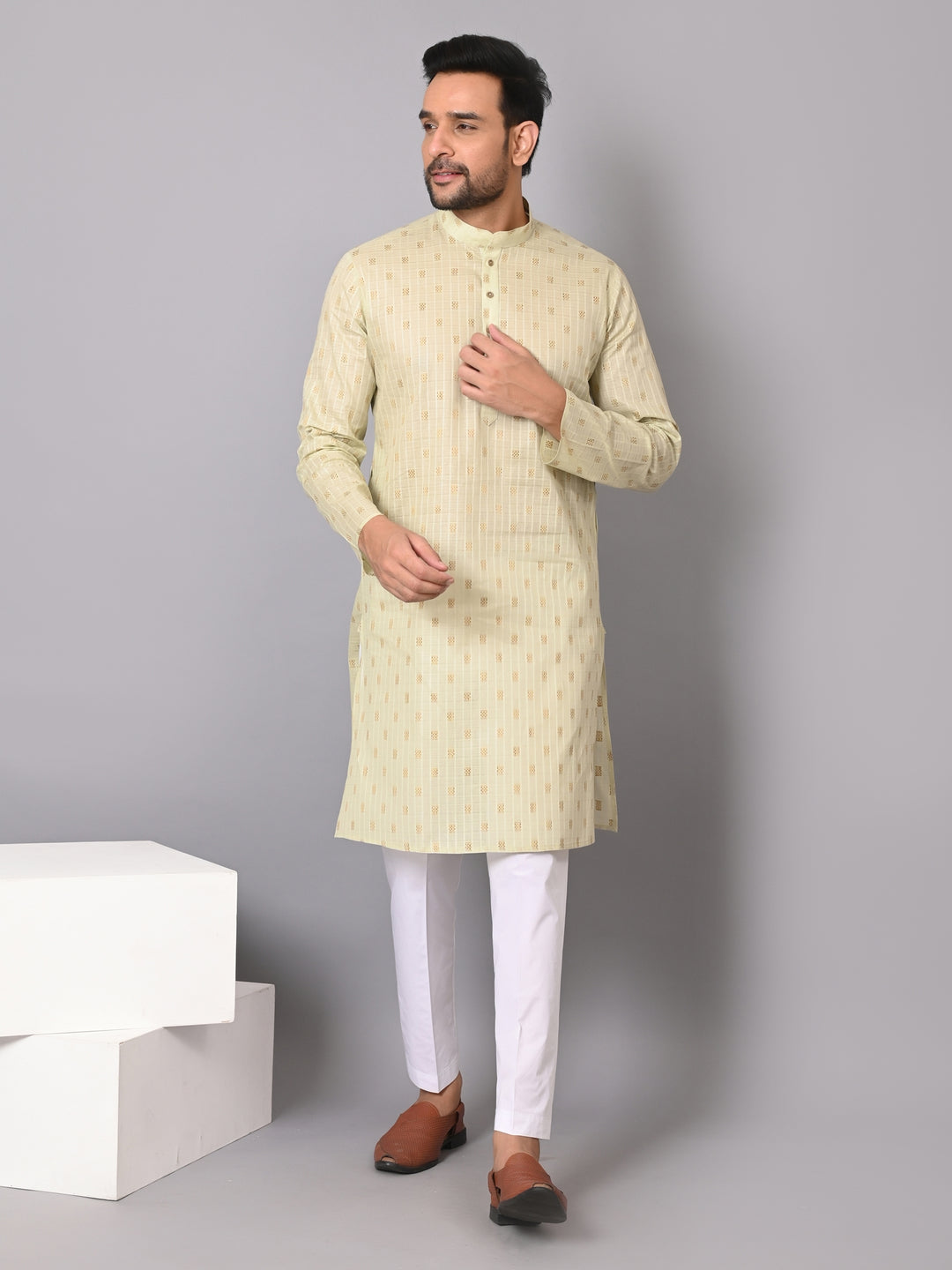 Striped Pista Kurta Set - KM38702-4