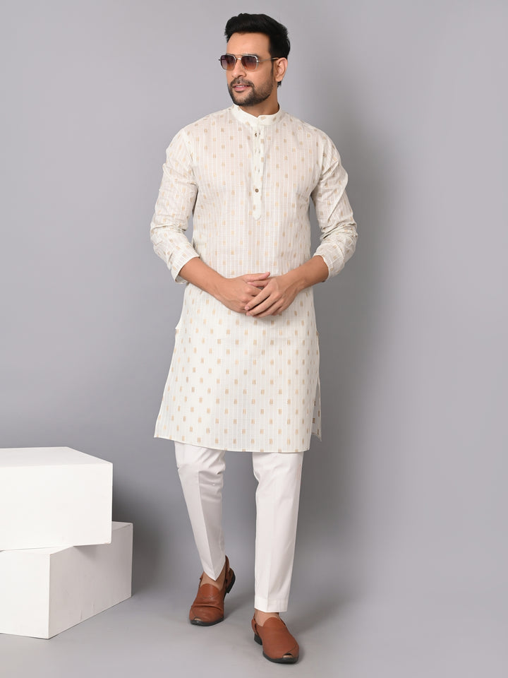 Striped Off White Kurta Set - KM38702-5