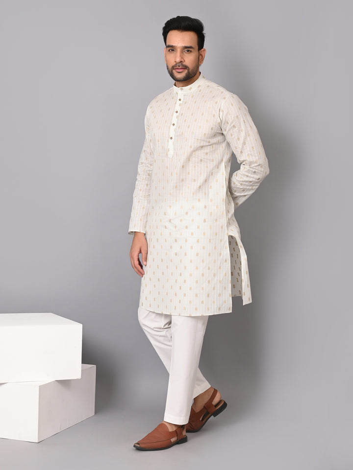 Striped Off White Kurta Set - KM38702-5