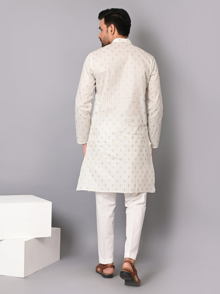 Striped Off White Kurta Set - KM38702-5