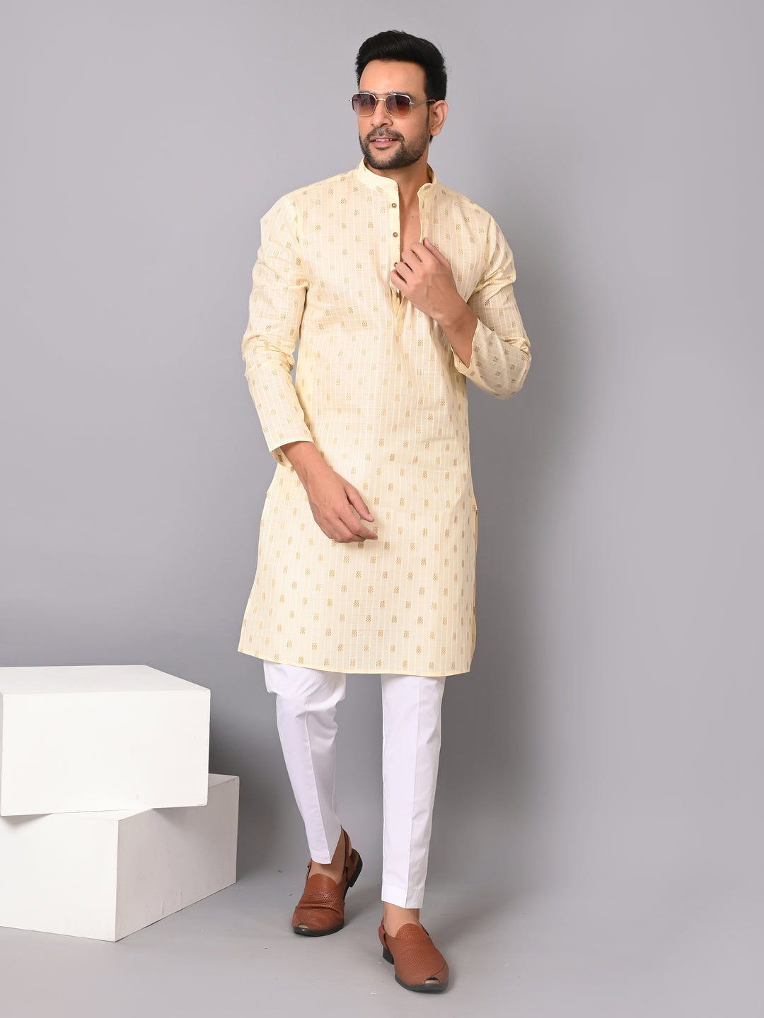 Striped Yellow Kurta Set - KM38702-2