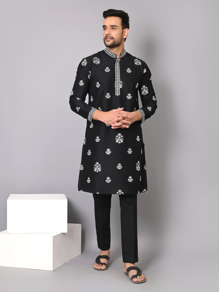 Floral Black Kurta Set - KM40207D-11