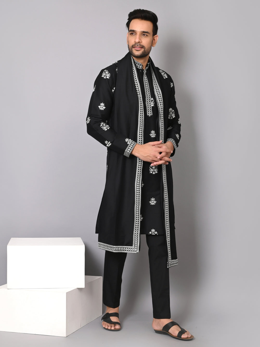 Floral Black Kurta Set - KM40207D-11