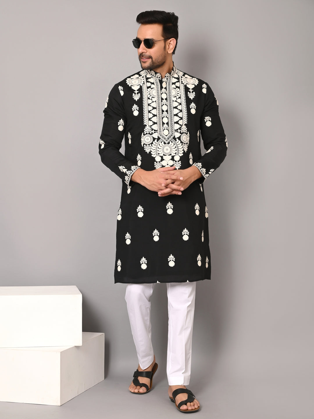 Floral Black Kurta Set - KM40485-BK3603