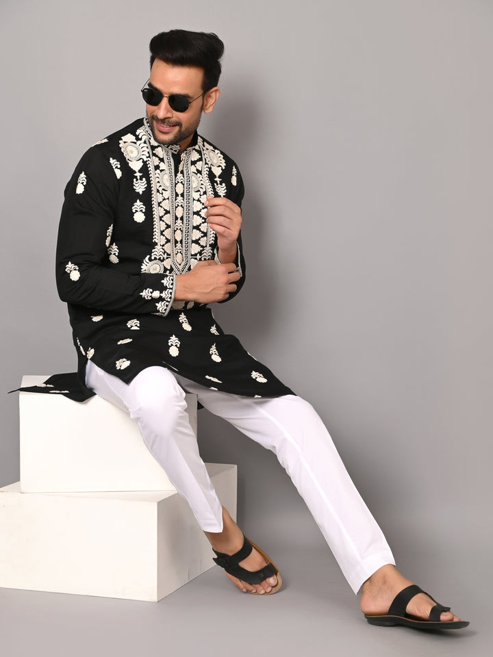 Floral Black Kurta Set - KM40485-BK3603