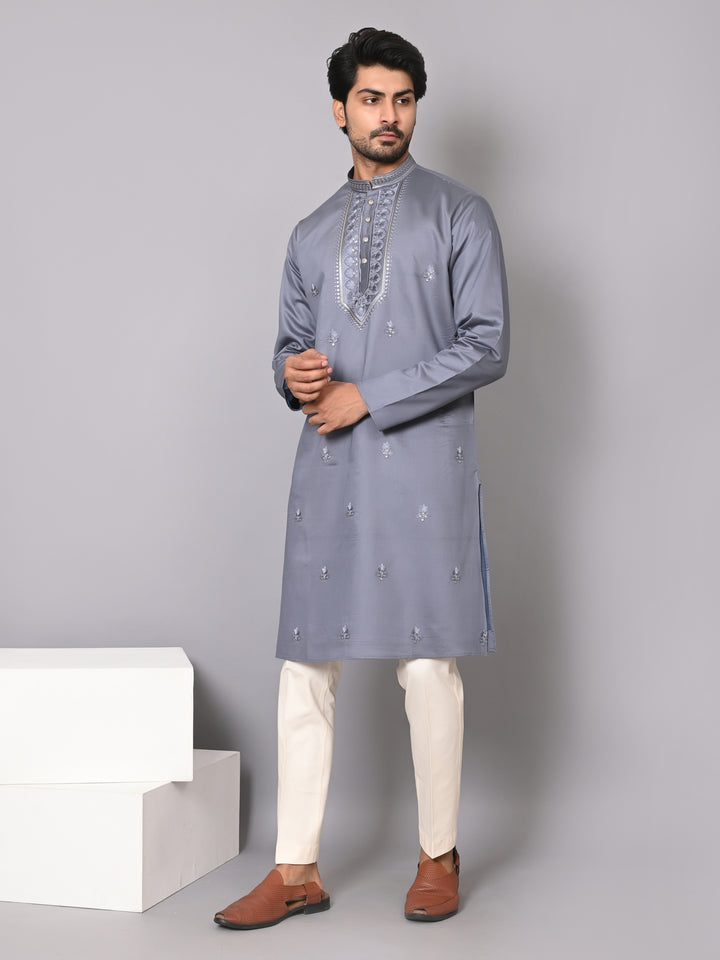 Floral Grey Kurta Set - KM40501-GY532