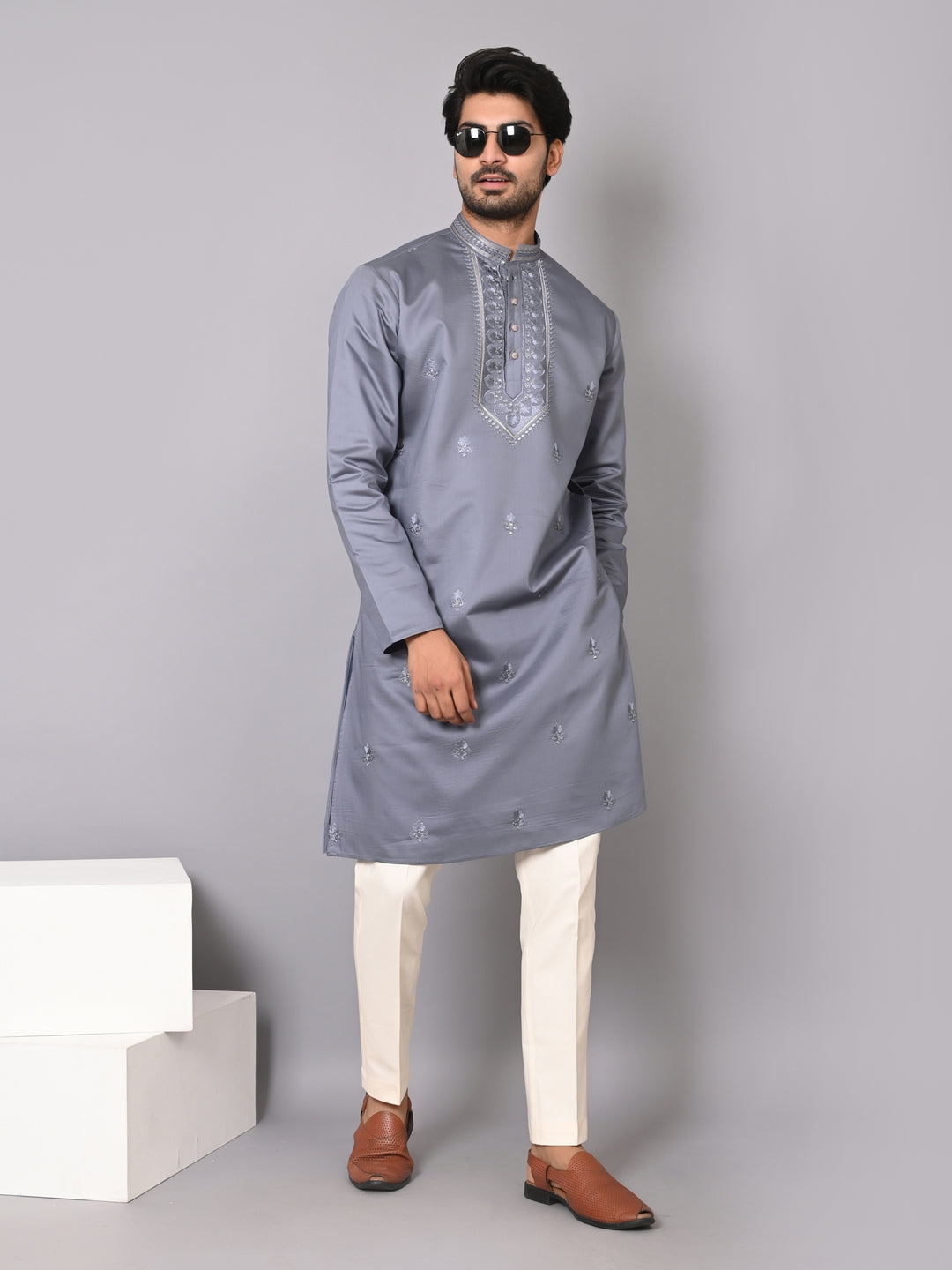 Floral Grey Kurta Set - KM40501-GY532