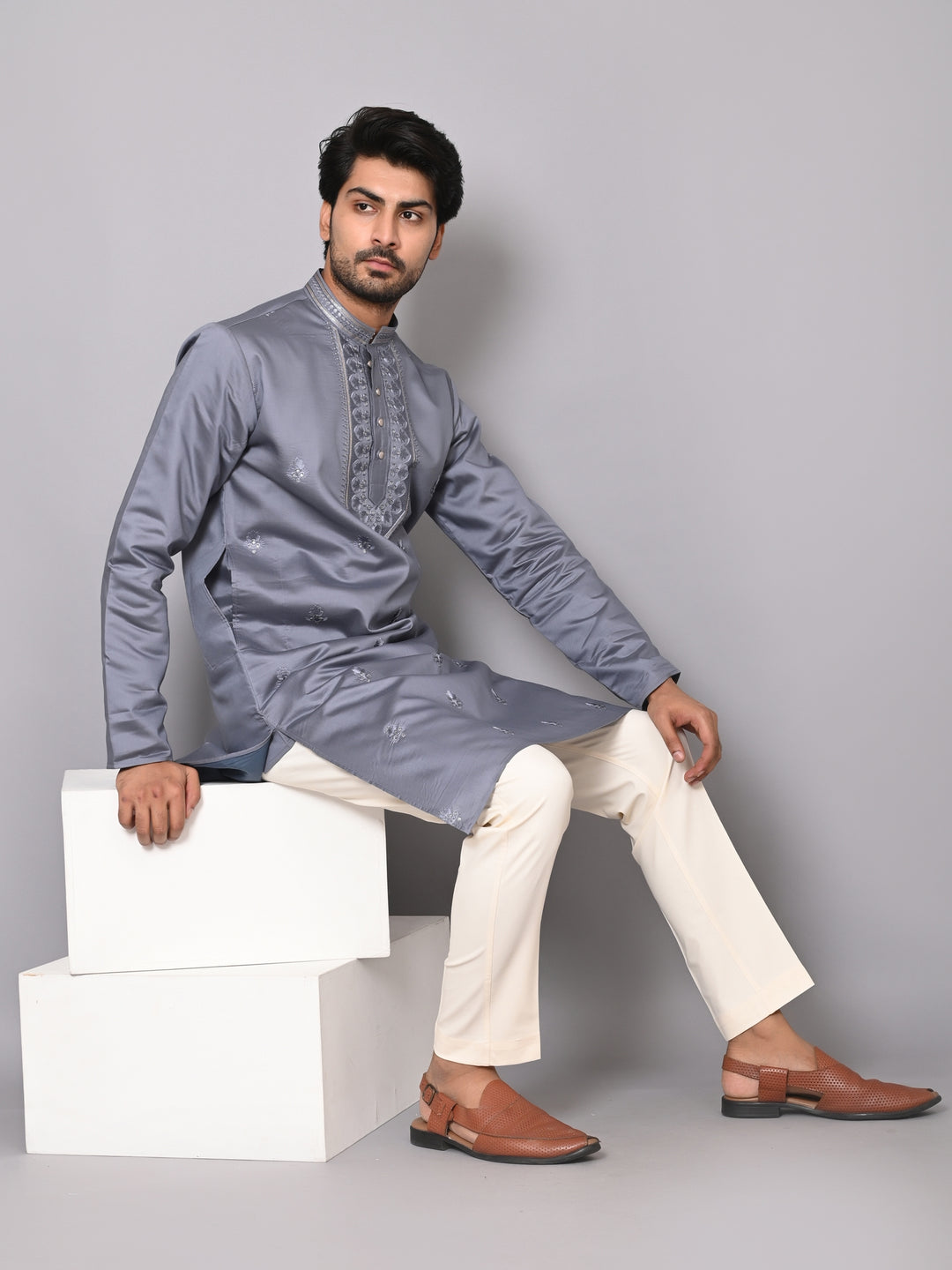 Floral Grey Kurta Set - KM40501-GY532