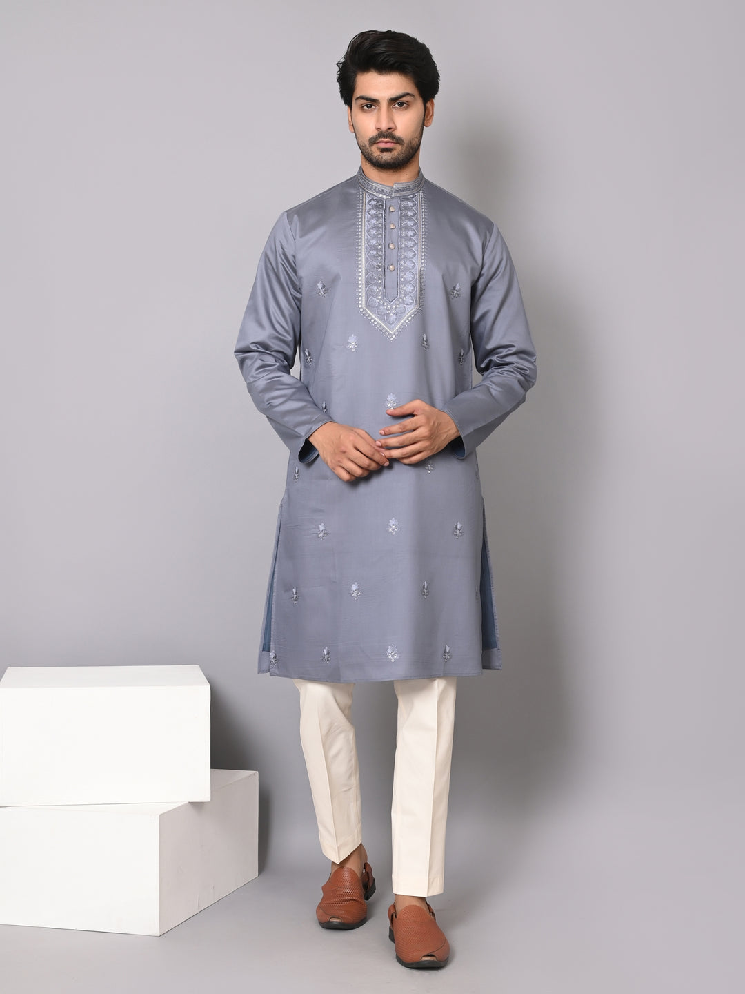 Floral Grey Kurta Set - KM40501-GY532