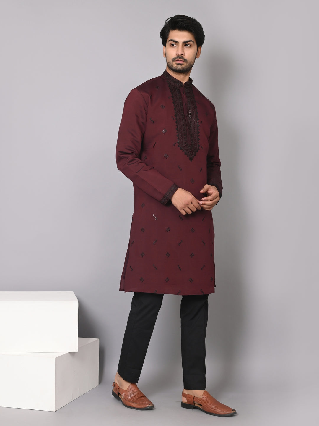 Sequence Wine Kurta Set - KM40502-16