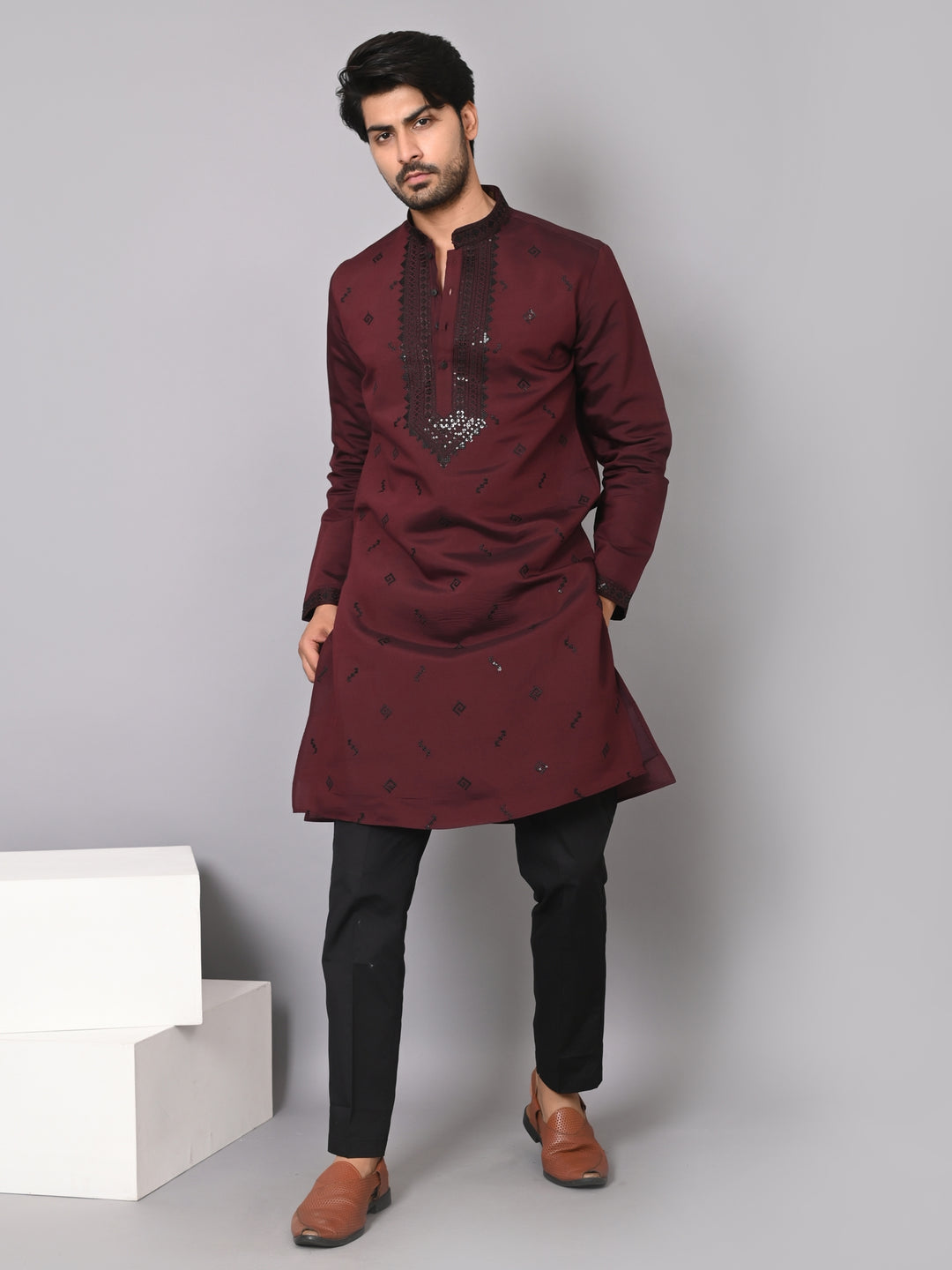 Sequence Wine Kurta Set - KM40502-16