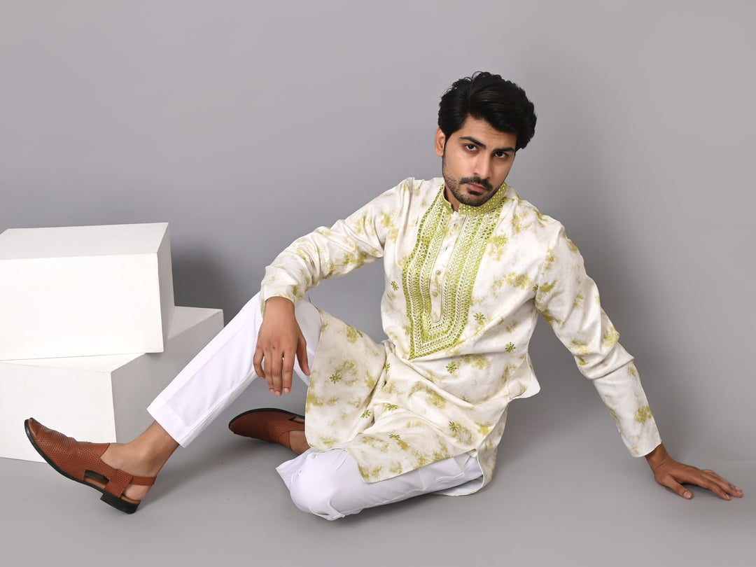 Textured Off White Kurta Set - KM40516D-59