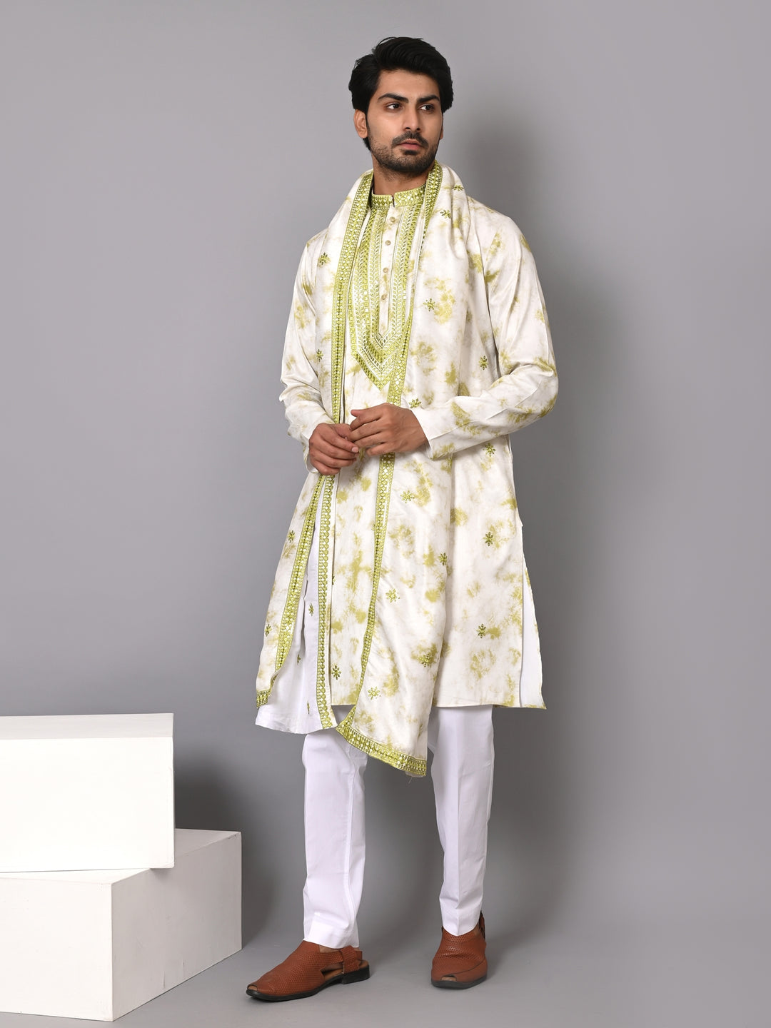 Textured Off White Kurta Set - KM40516D-59