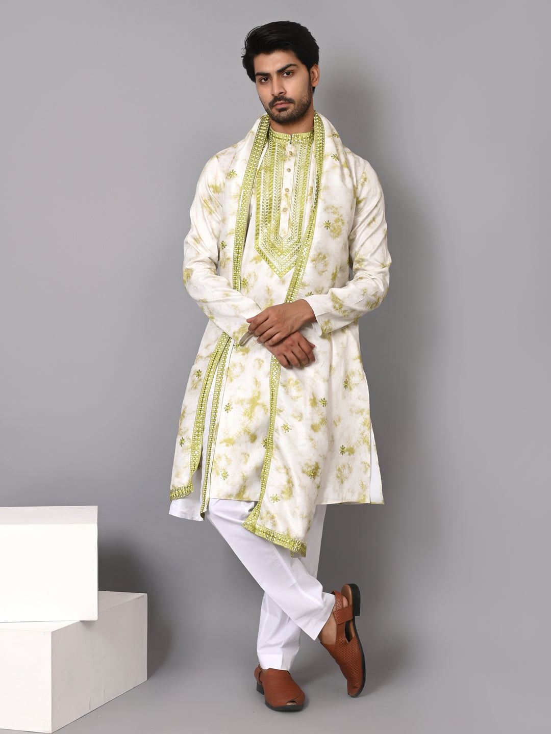 Textured Off White Kurta Set - KM40516D-59