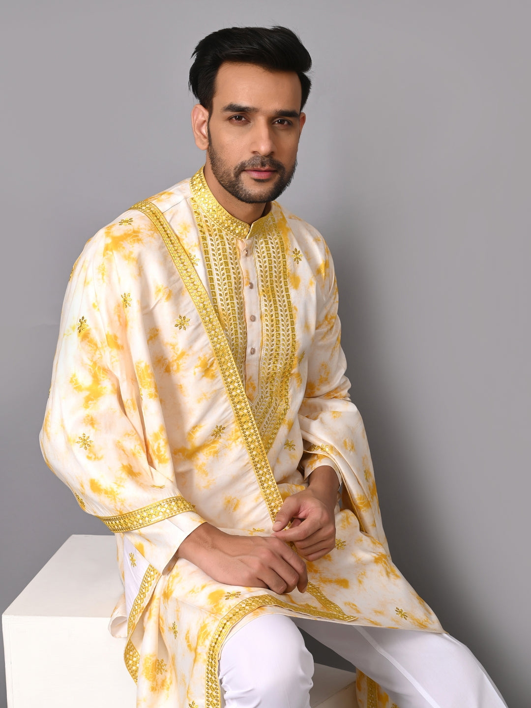 Textured Yellow Kurta Set - KM40516D-30