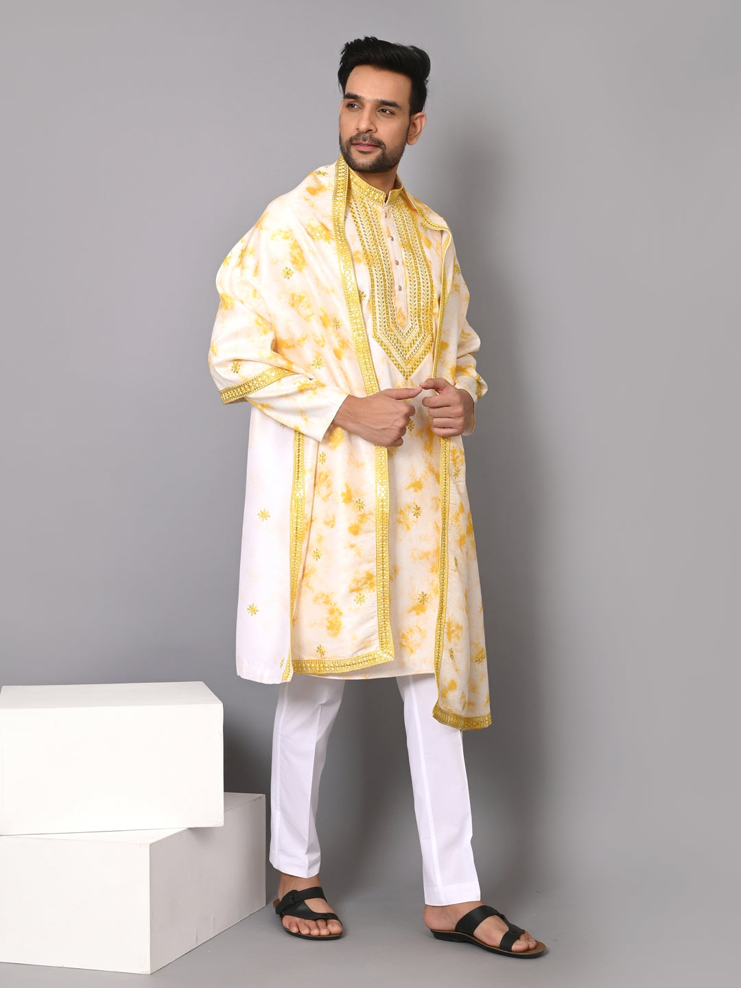 Textured Yellow Kurta Set - KM40516D-30