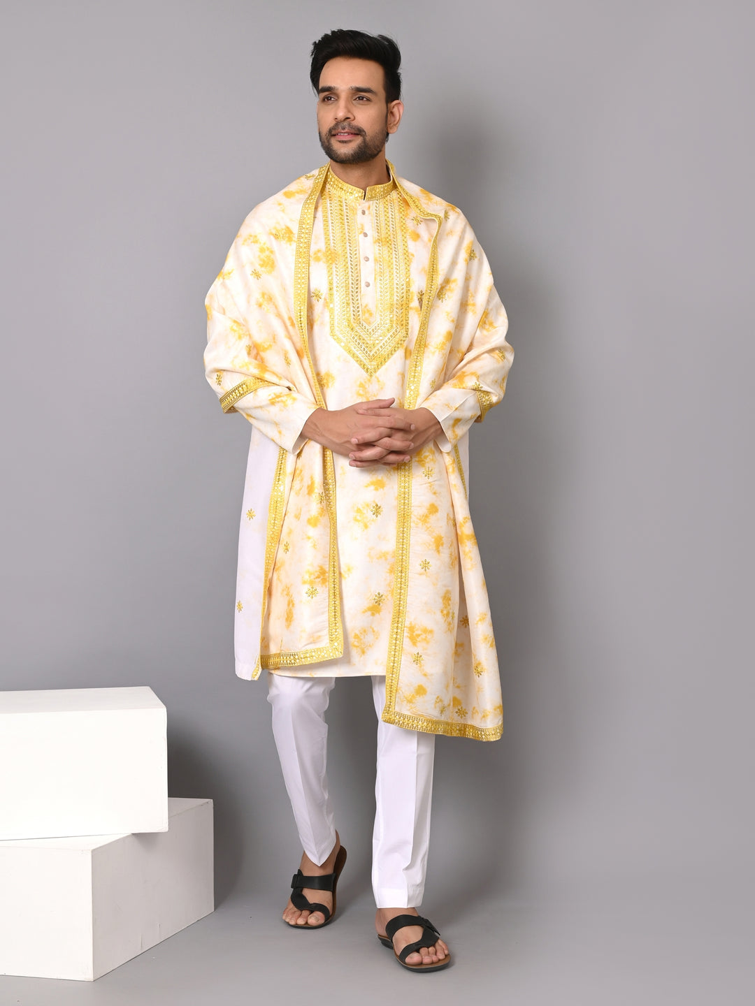 Textured Yellow Kurta Set - KM40516D-30