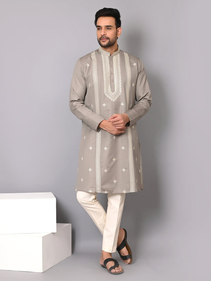 Ethnic Motifs Grey Kurta Set - KM40537-633C