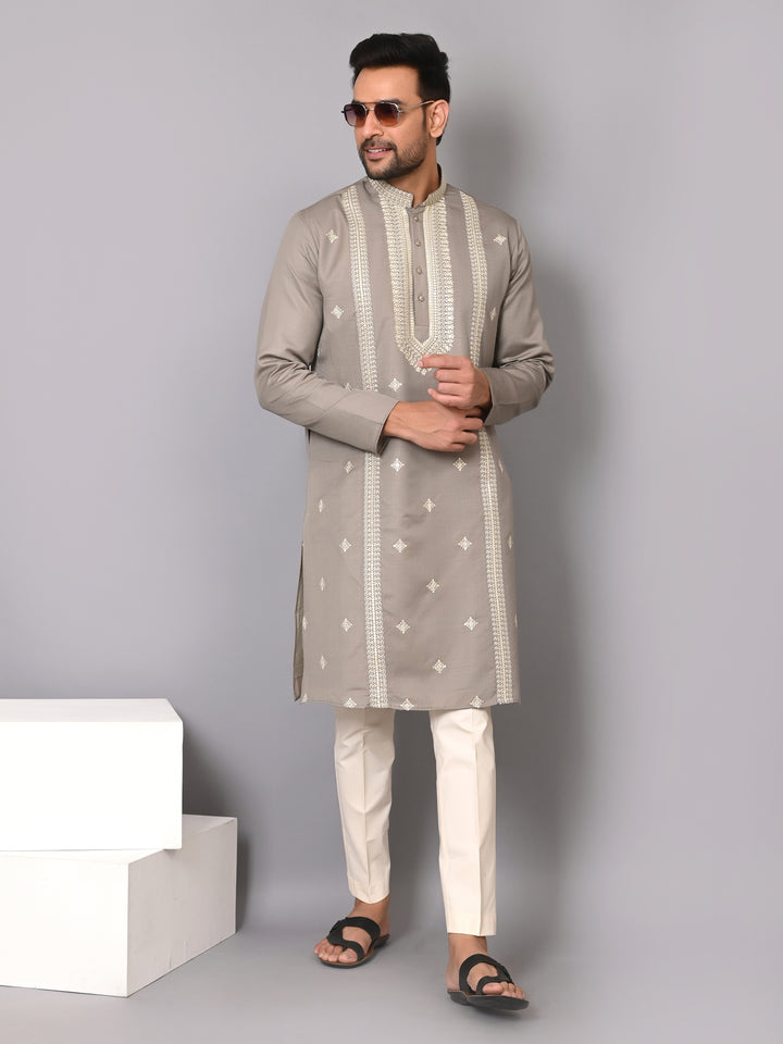 Ethnic Motifs Grey Kurta Set - KM40537-633C