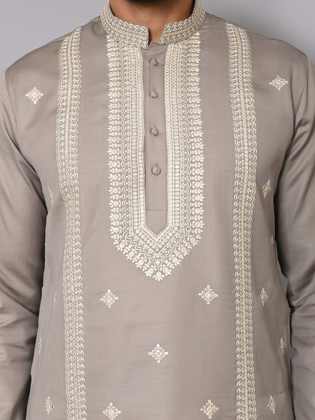 Ethnic Motifs Grey Kurta Set - KM40537-633C