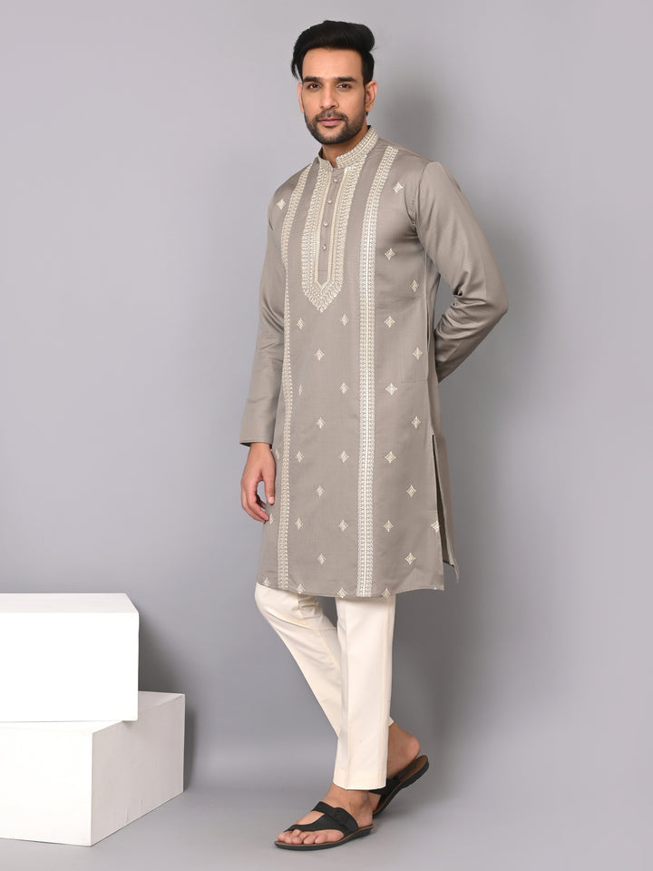 Ethnic Motifs Grey Kurta Set - KM40537-633C