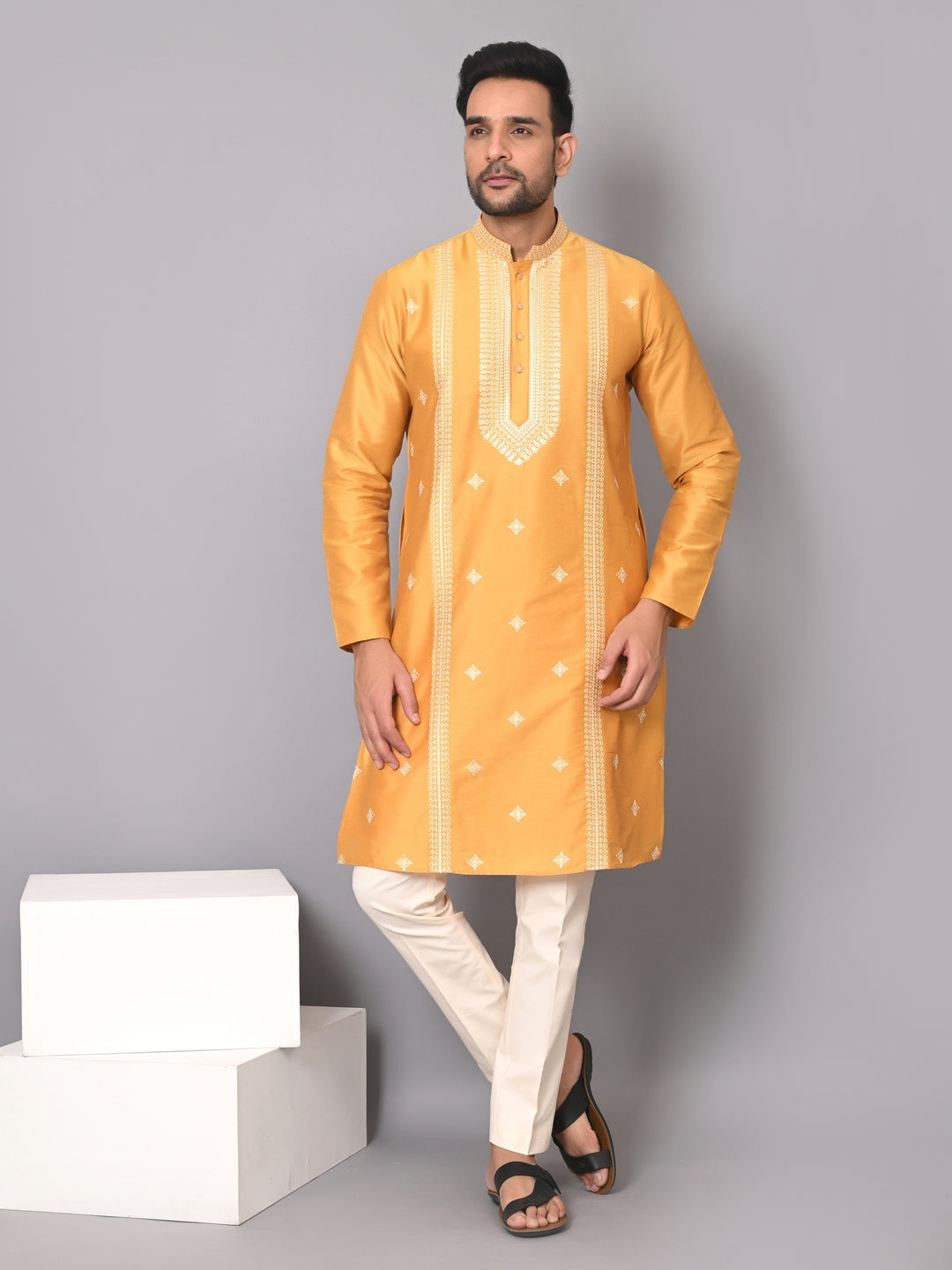 Floral Mustard Kurta Set - KM40533-633B