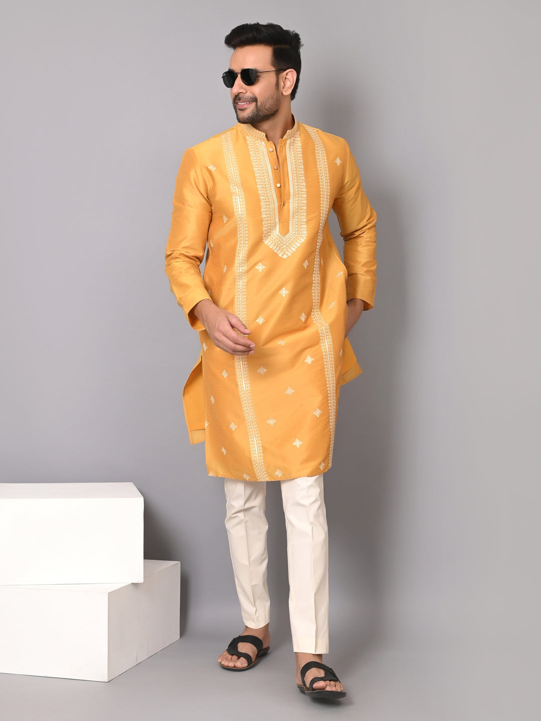 Floral Mustard Kurta Set - KM40533-633B