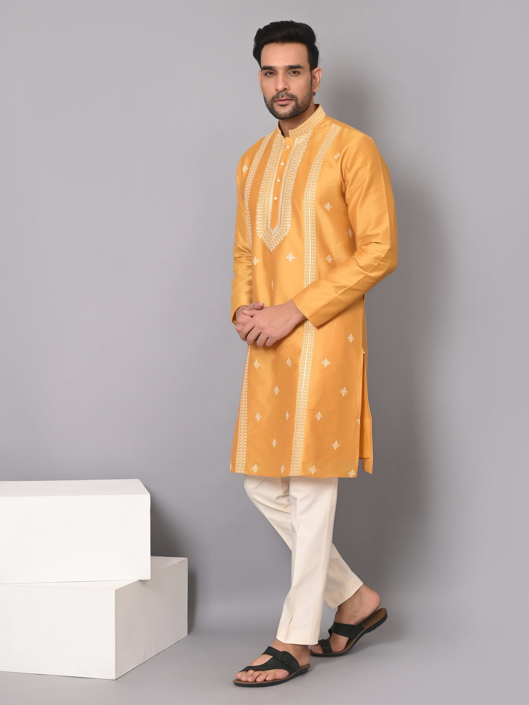 Floral Mustard Kurta Set - KM40533-633B