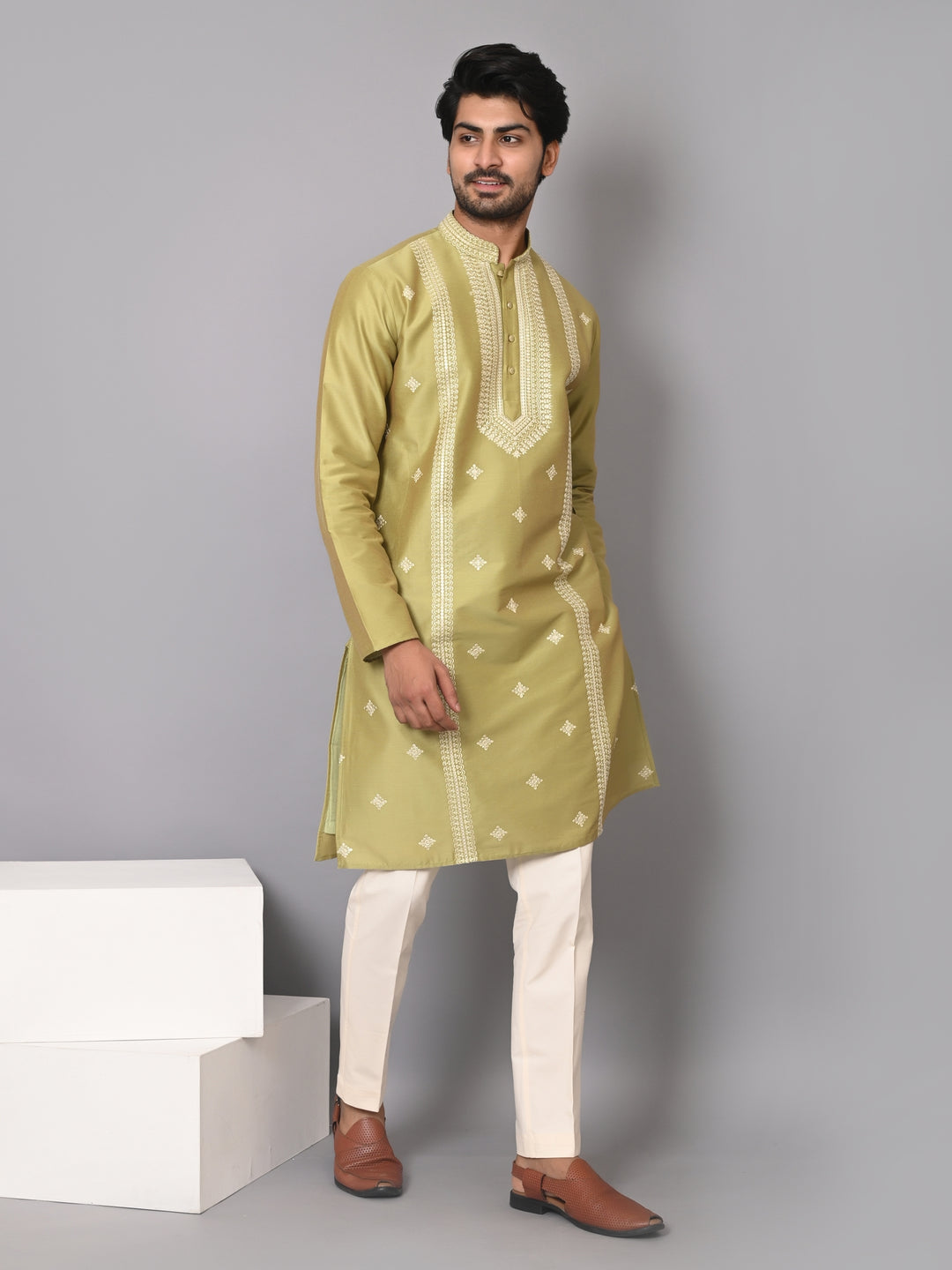 Ethnic Motifs Pista Kurta Set - KM40533-633A