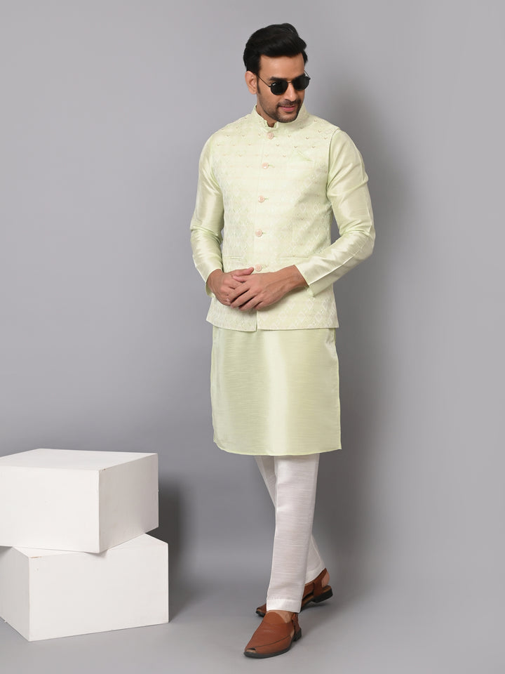 Checked Pista Jacket Kurta Set - JM37384-1