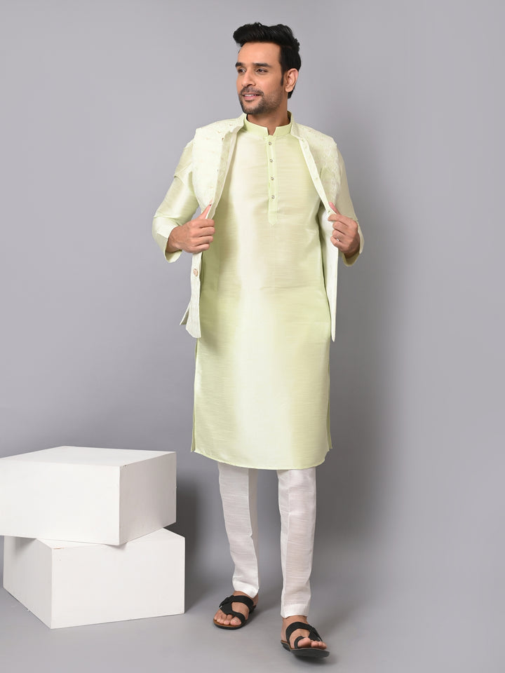 Checked Pista Jacket Kurta Set - JM37384-1