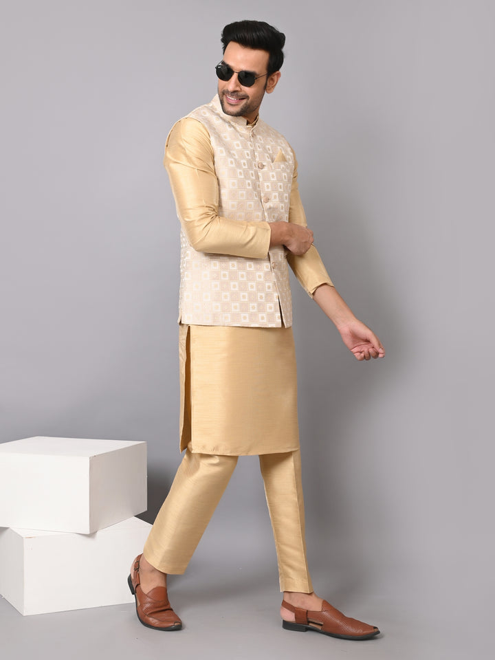 Checked Brown Jacket Kurta Set - JM37385-1