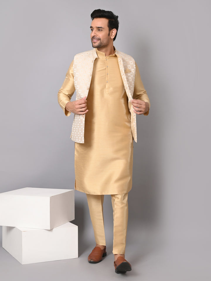 Checked Brown Jacket Kurta Set - JM37385-1