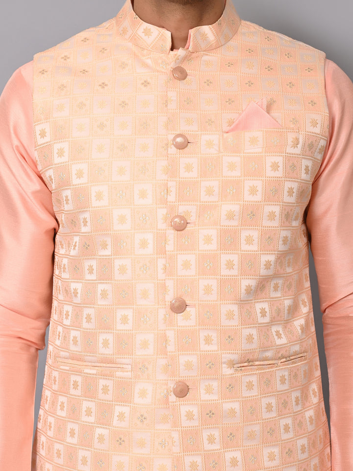 Checked Peach Jacket Kurta Set - JM37385-4